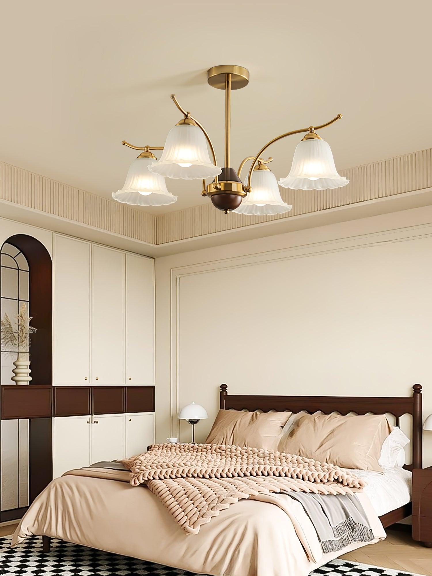 Luxury Flora Brass Chandelier with Elegant Frosted Glass Flower Petal Shades