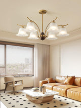 Luxury Flora Brass Chandelier with Elegant Frosted Glass Flower Petal Shades