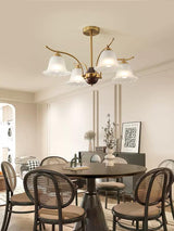 Luxury Flora Brass Chandelier with Elegant Frosted Glass Flower Petal Shades