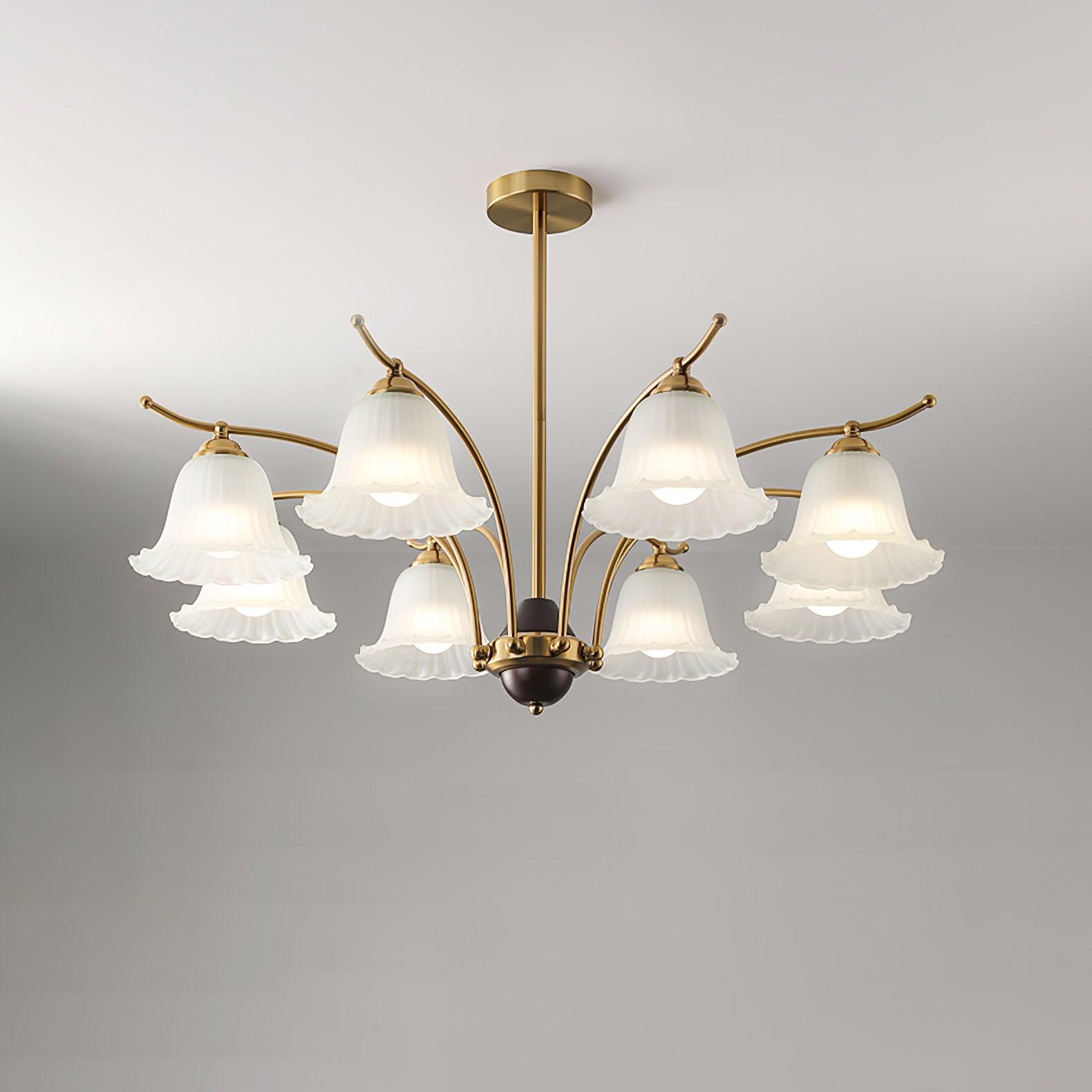 Luxury Flora Brass Chandelier with Elegant Frosted Glass Flower Petal Shades
