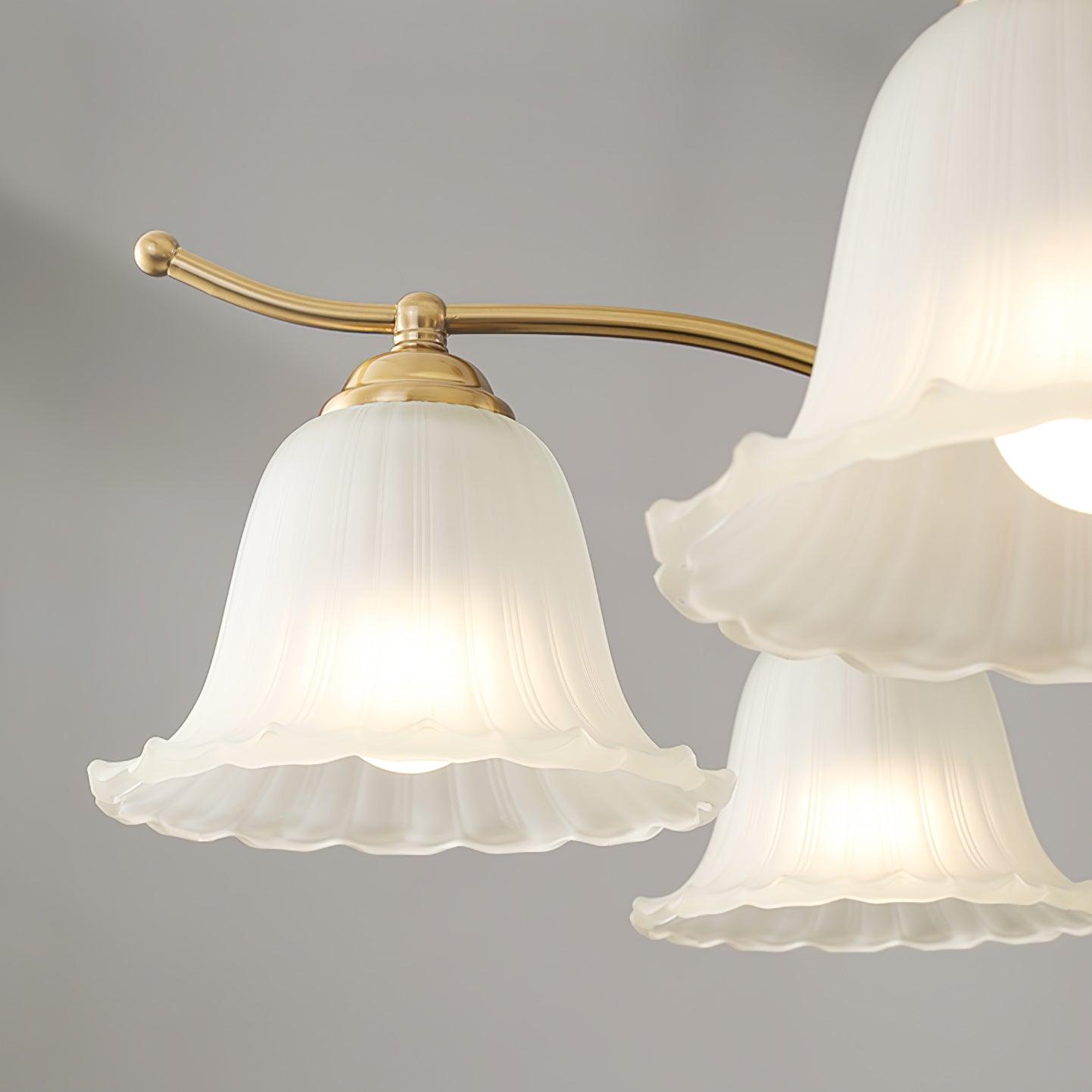Luxury Flora Brass Chandelier with Elegant Frosted Glass Flower Petal Shades