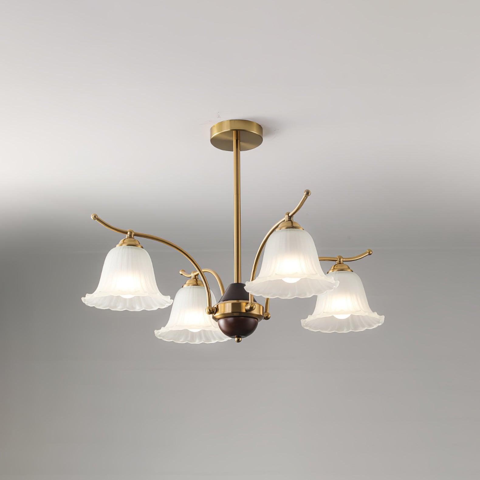 Luxury Flora Brass Chandelier with Elegant Frosted Glass Flower Petal Shades
