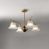 Luxury Flora Brass Chandelier with Elegant Frosted Glass Flower Petal Shades