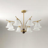 Luxury Flora Brass Chandelier with Elegant Frosted Glass Flower Petal Shades