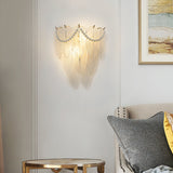 Luxury French Style Glass Feather Wall Lamp with Three Step Dimming LED Lighting