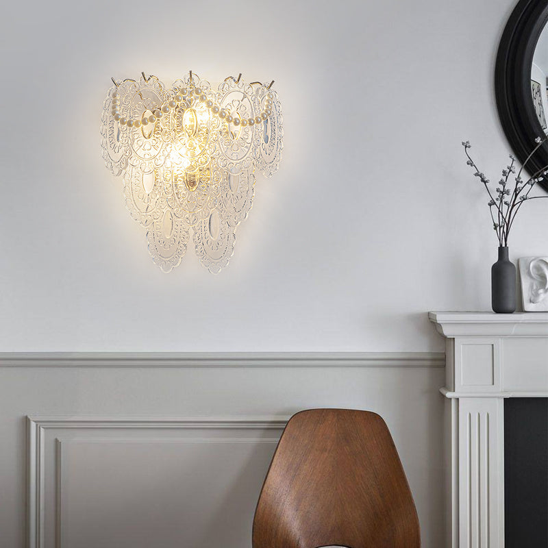 Luxury French Style Glass Feather Wall Lamp with Three Step Dimming LED Lighting