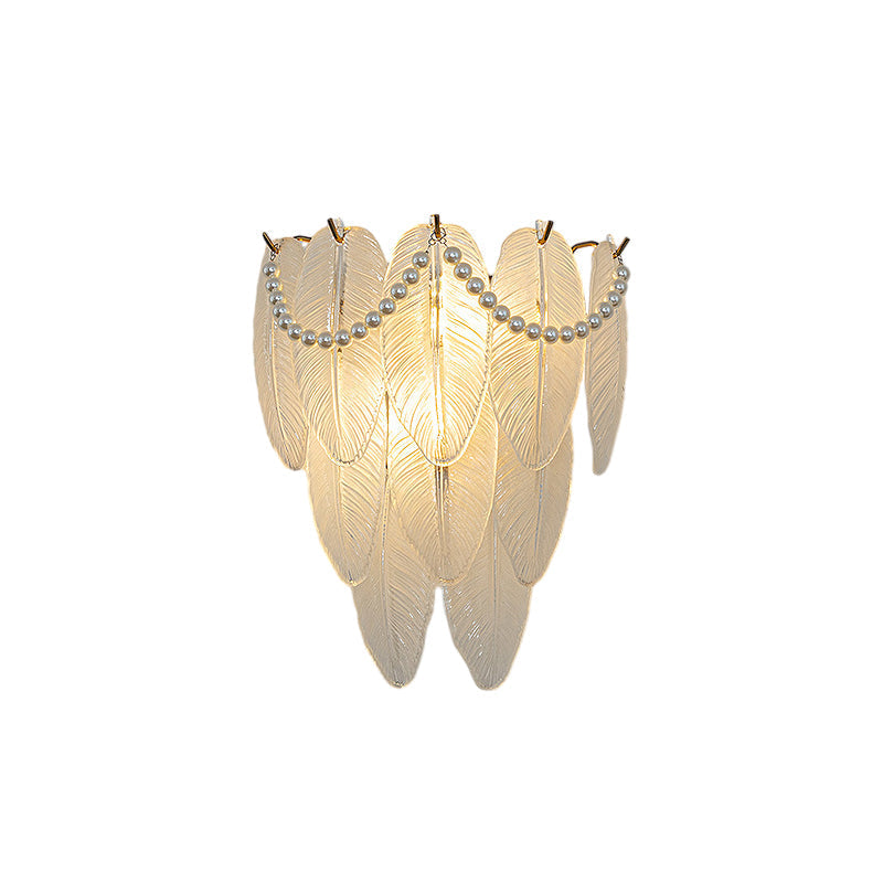 Luxury French Style Glass Feather Wall Lamp with Three Step Dimming LED Lighting
