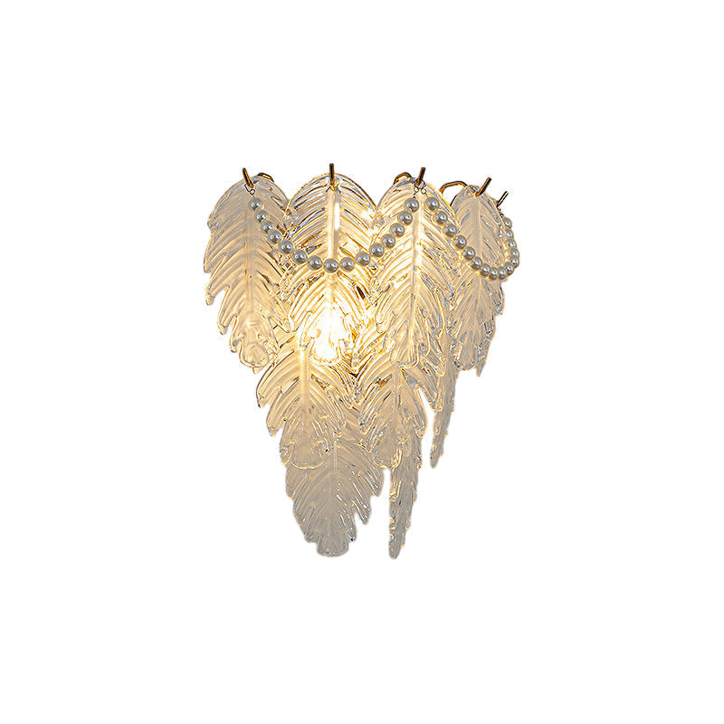 Luxury French Style Glass Feather Wall Lamp with Three Step Dimming LED Lighting