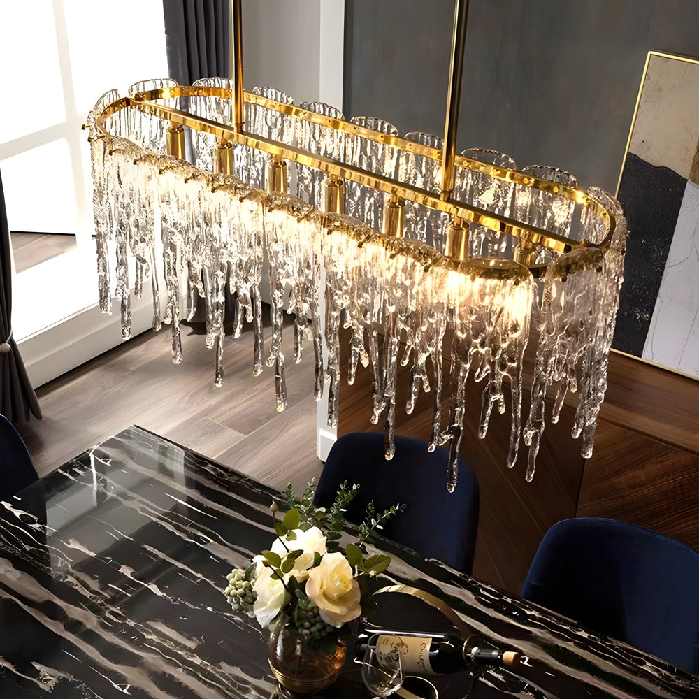 Luxury Glass Icicle Droplet Crystal Chandelier with Copper Frame and 3 Step Dimming