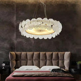 Luxury Glass Shell LED Chandelier Modern Electroplated Metal Pendant Light for Living Room