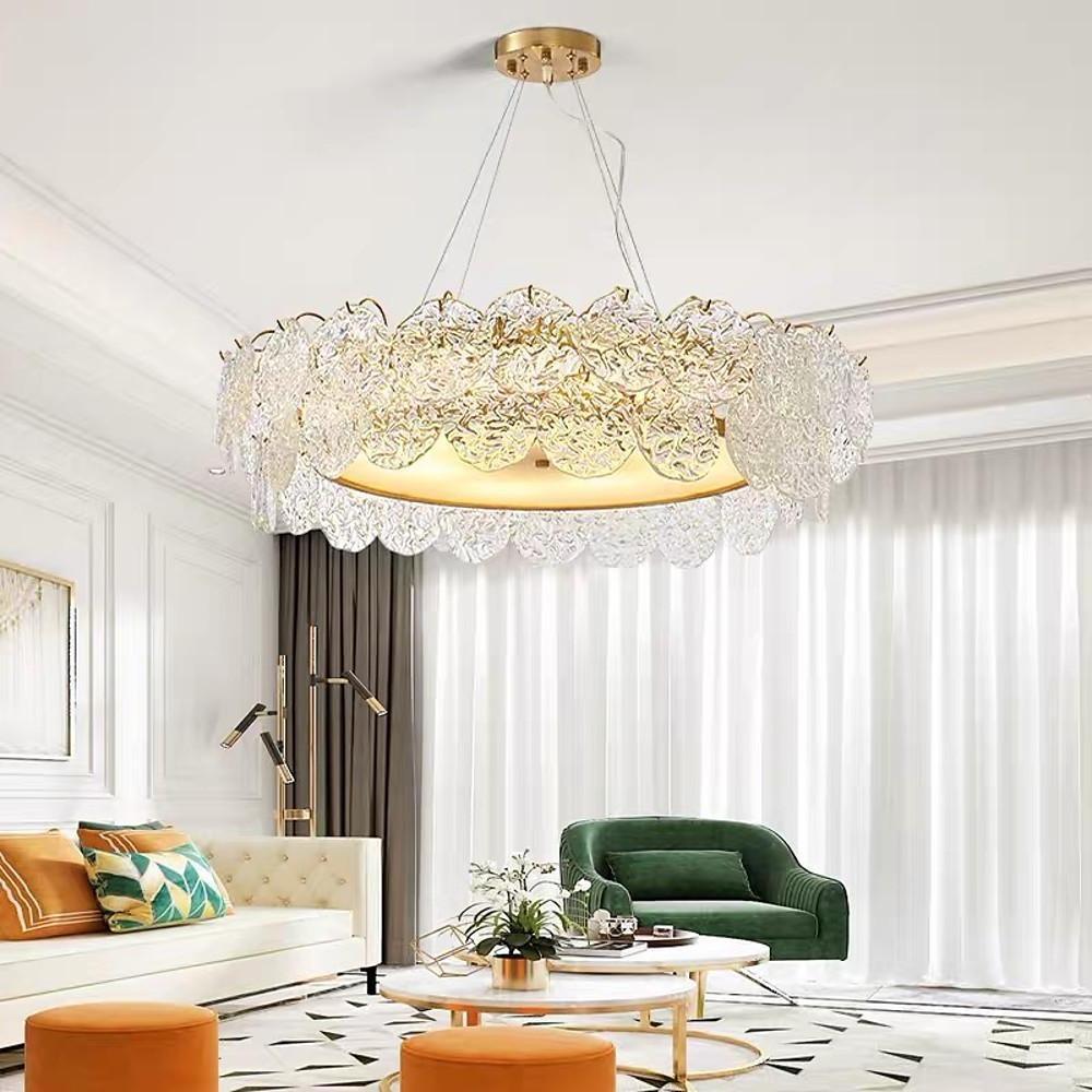 Luxury Glass Shell LED Chandelier Modern Electroplated Metal Pendant Light for Living Room