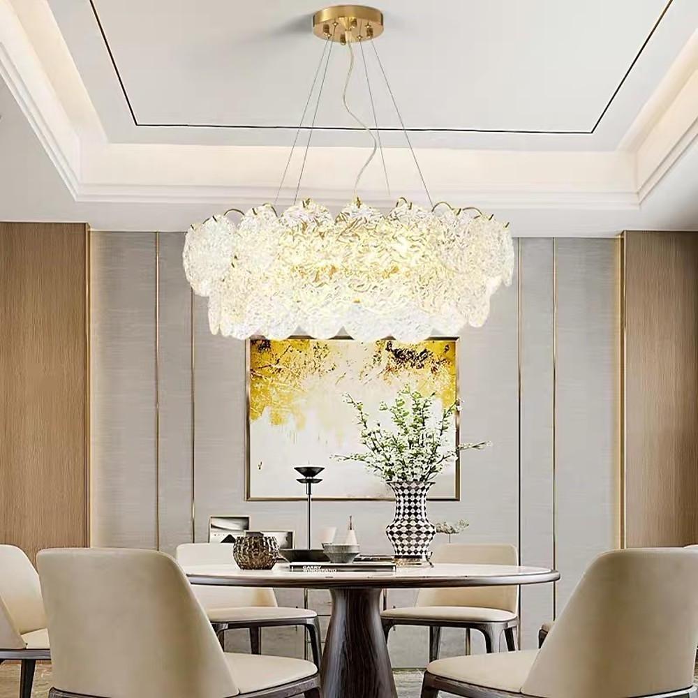 Luxury Glass Shell LED Chandelier Modern Electroplated Metal Pendant Light for Living Room