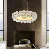 Luxury Glass Shell LED Chandelier Modern Electroplated Metal Pendant Light for Living Room