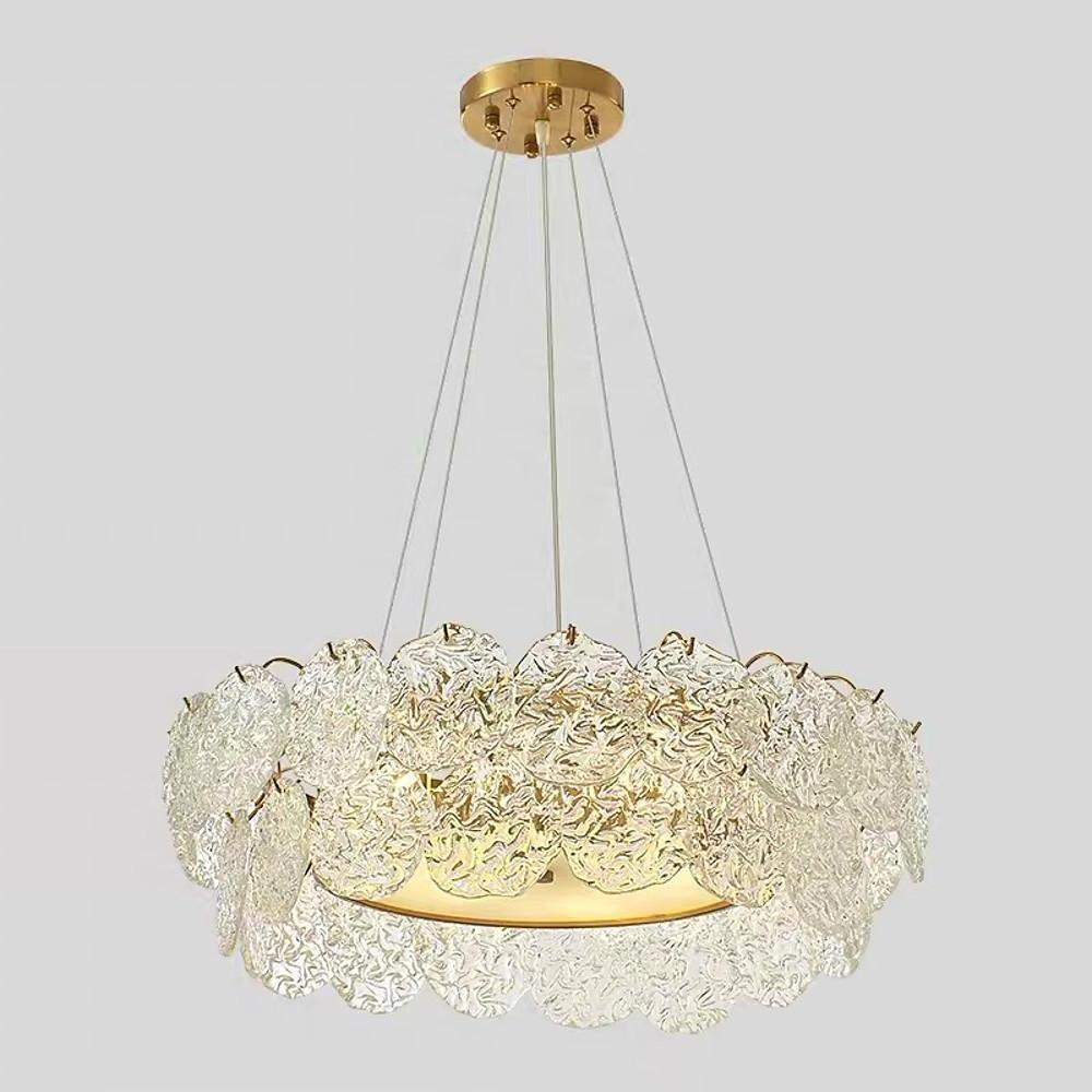 Luxury Glass Shell LED Chandelier Modern Electroplated Metal Pendant Light for Living Room
