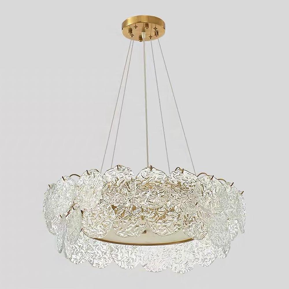 Luxury Glass Shell LED Chandelier Modern Electroplated Metal Pendant Light for Living Room