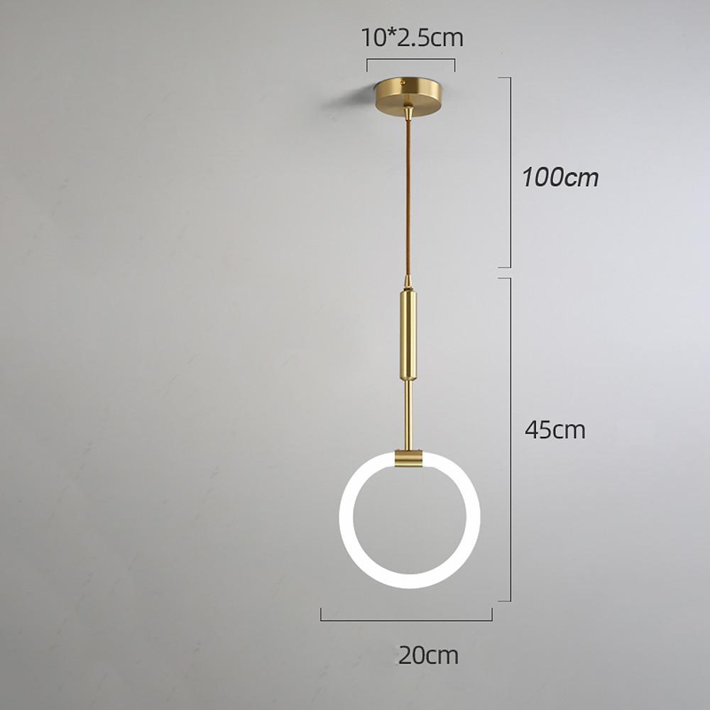 Luxury Gold Circle LED Pendant Light Copper Geometric Hanging Chandelier for Bedroom and Kitchen Island