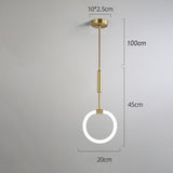 Luxury Gold Circle LED Pendant Light Copper Geometric Hanging Chandelier for Bedroom and Kitchen Island
