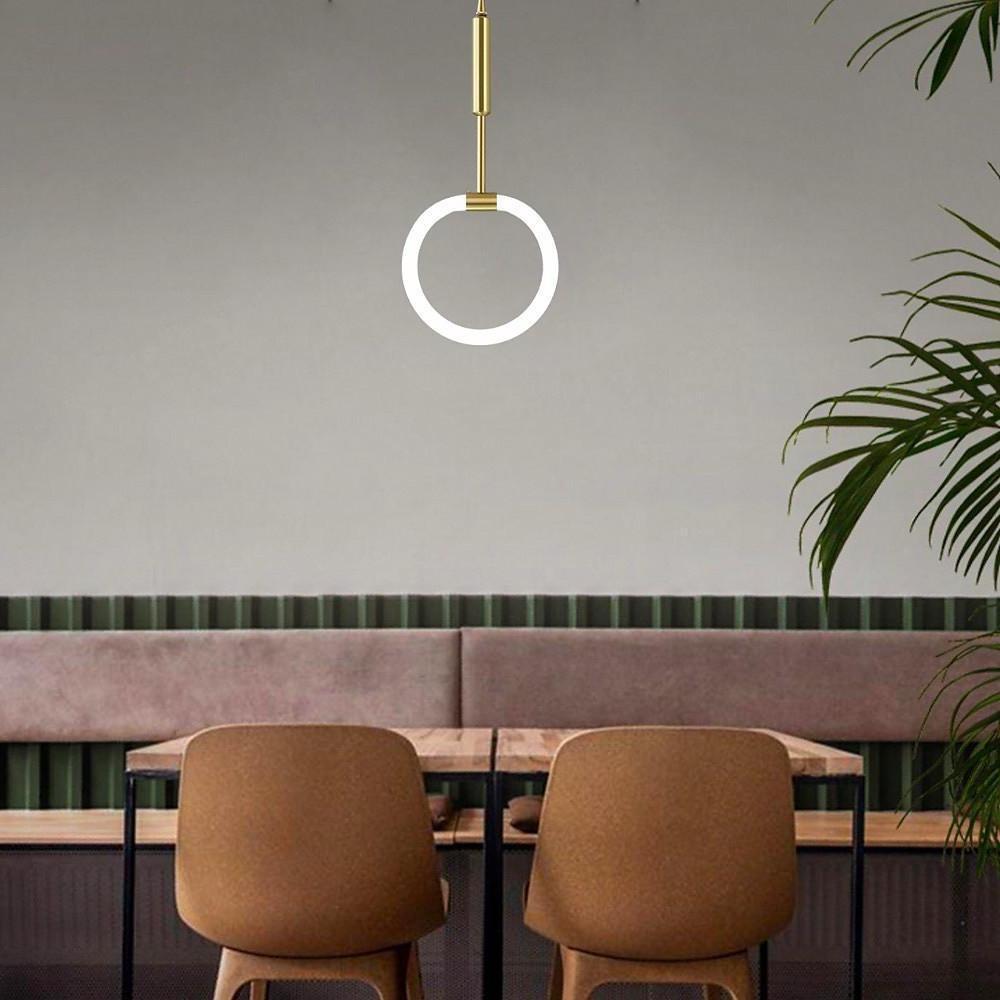 Luxury Gold Circle LED Pendant Light Copper Geometric Hanging Chandelier for Bedroom and Kitchen Island
