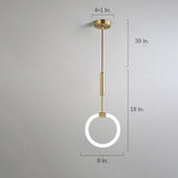 Luxury Gold Circle LED Pendant Light Copper Geometric Hanging Chandelier for Bedroom and Kitchen Island