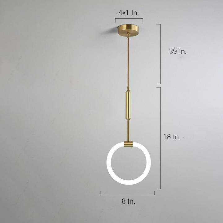 Luxury Gold Circle LED Pendant Light Copper Geometric Hanging Chandelier for Bedroom and Kitchen Island