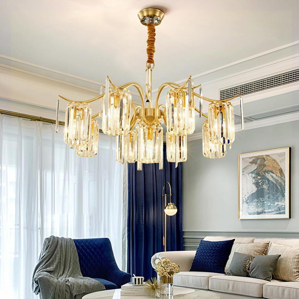 Luxury Gold Copper Crystal Chandelier LED Modern Glass Pendant Light for Living Room Dining Room