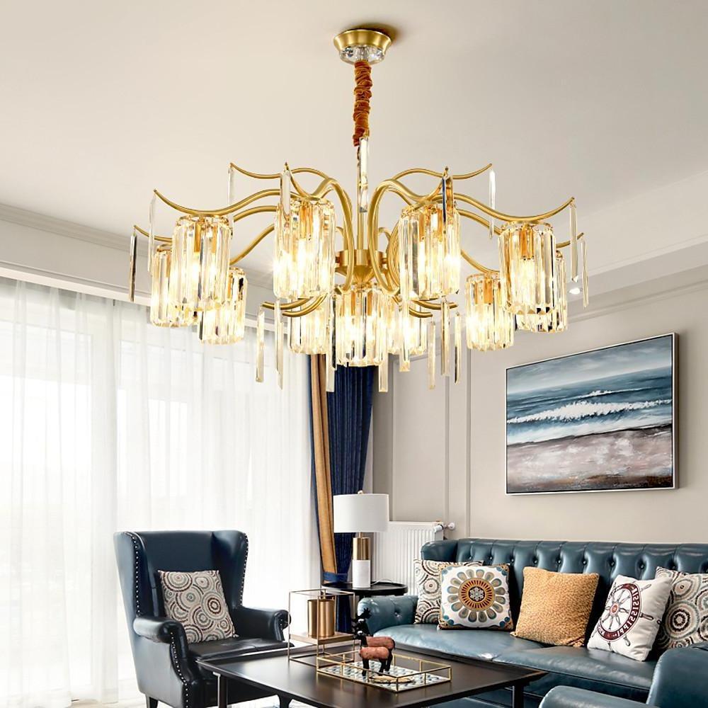 Luxury Gold Copper Crystal Chandelier LED Modern Glass Pendant Light for Living Room Dining Room