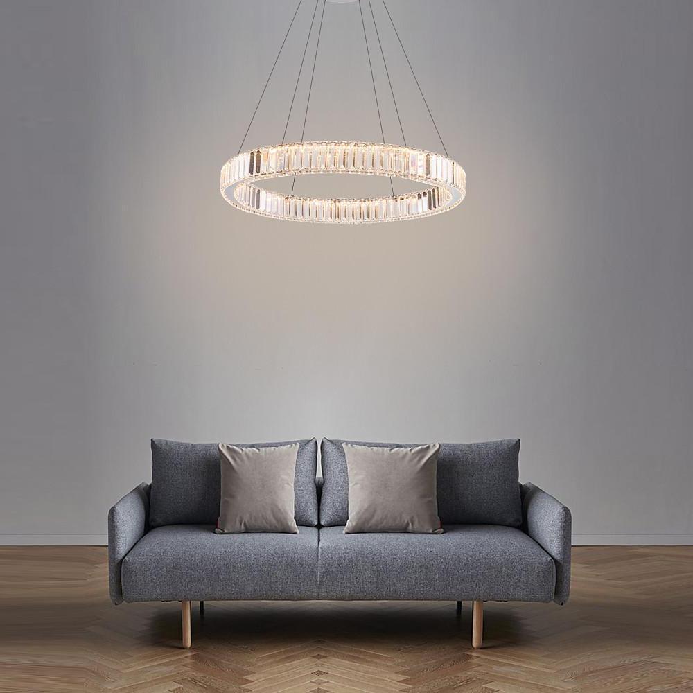 Luxury Gold Crystal Ring Chandelier Modern Integrated LED Wagon Wheel Pendant Light for Dining Room