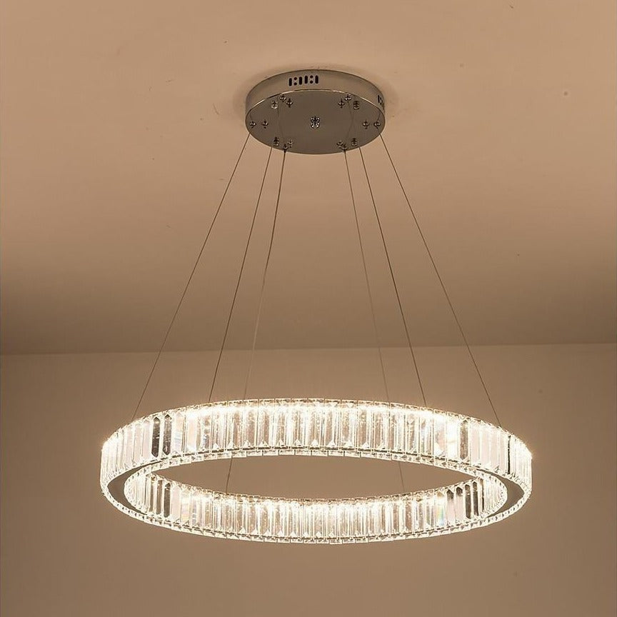Luxury Gold Crystal Ring Chandelier Modern Integrated LED Wagon Wheel Pendant Light for Dining Room