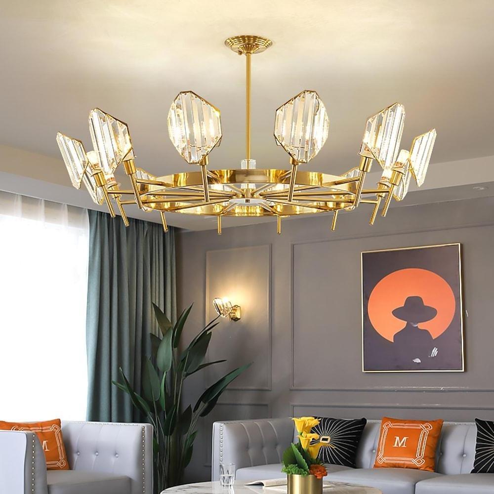 Luxury Gold Metal Ring Crystal Chandelier Elegant Pendant Lighting for Living and Dining Rooms