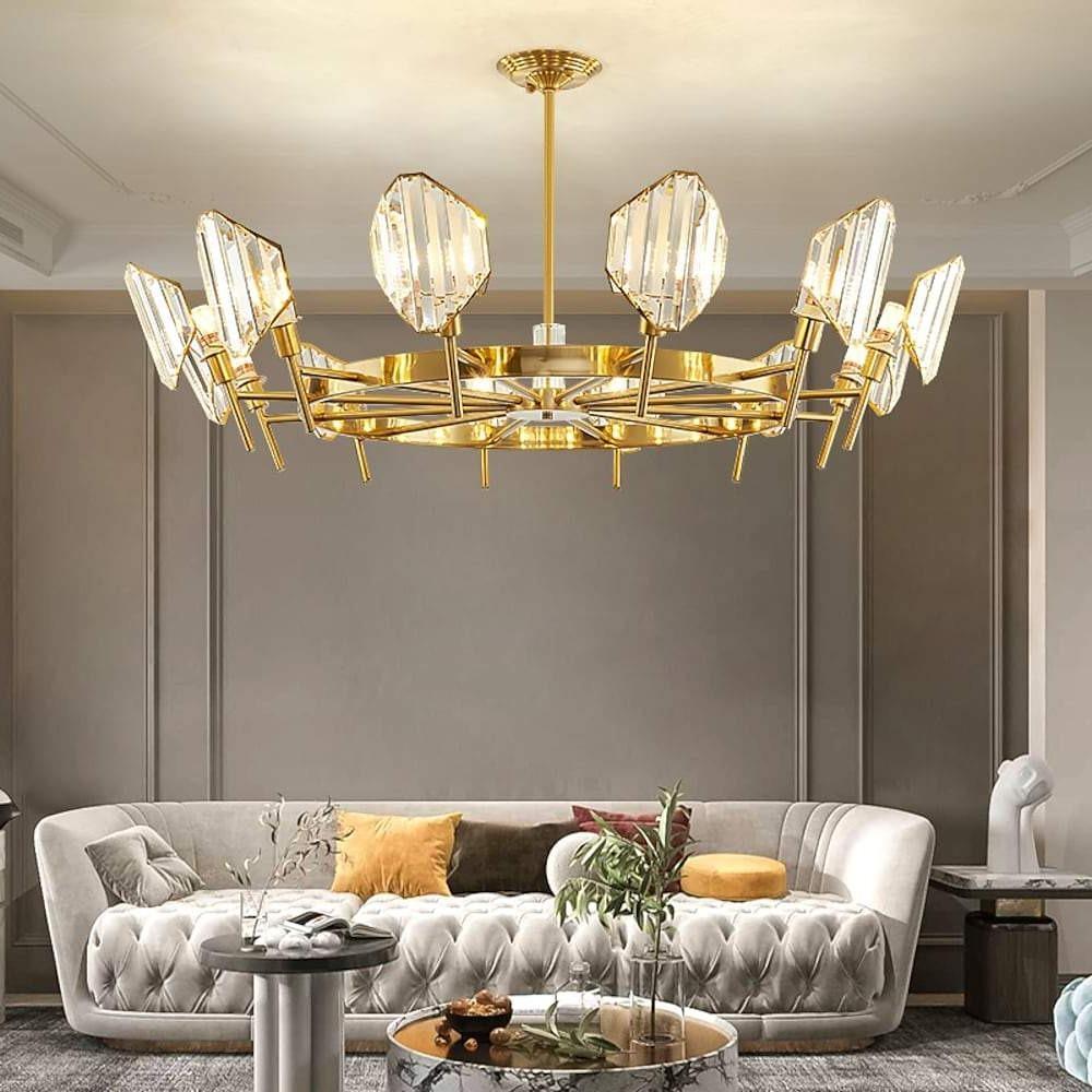 Luxury Gold Metal Ring Crystal Chandelier Elegant Pendant Lighting for Living and Dining Rooms