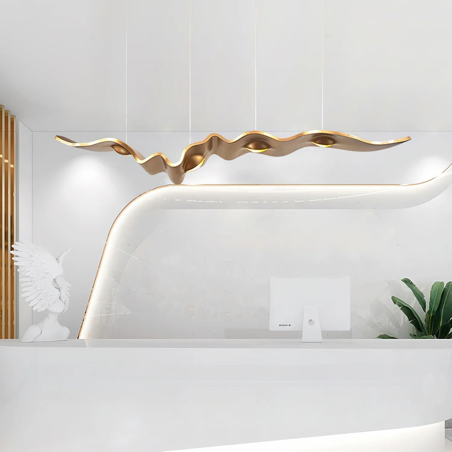 Luxury Gold Ribbon Crown LED Pendant Light Modern Hanging Chandelier Fixture