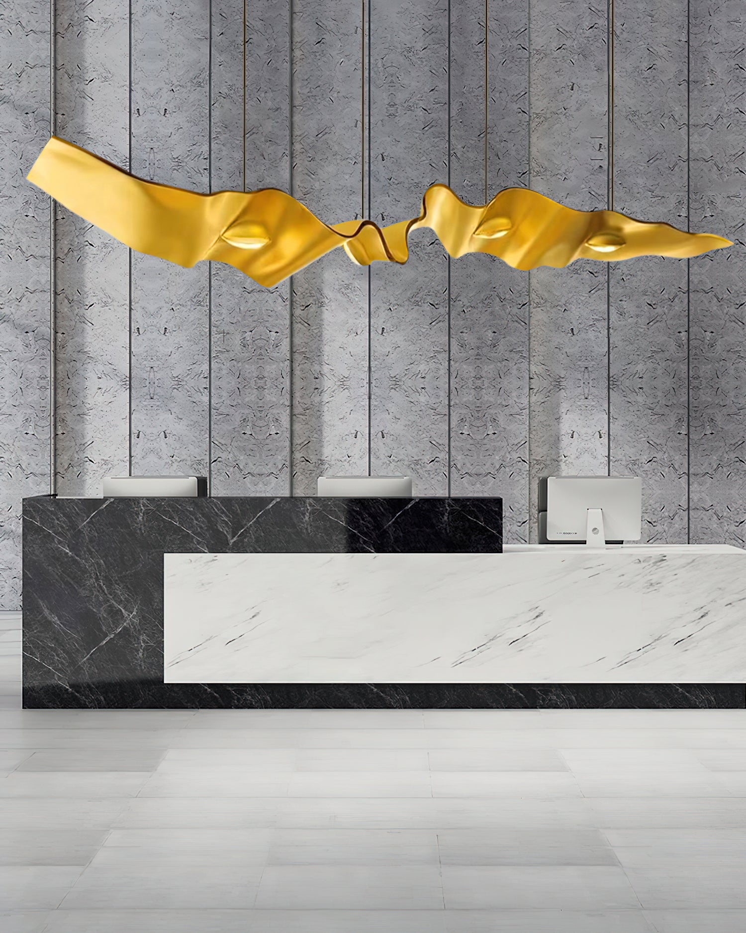 Luxury Gold Ribbon Crown LED Pendant Light Modern Hanging Chandelier Fixture