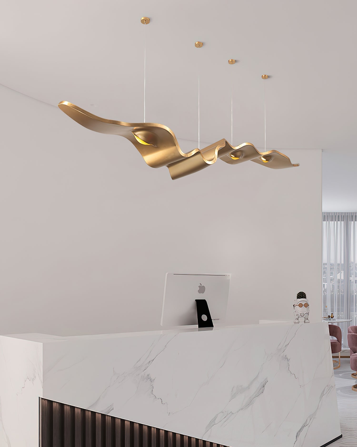 Luxury Gold Ribbon Crown LED Pendant Light Modern Hanging Chandelier Fixture