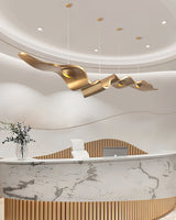 Luxury Gold Ribbon Crown LED Pendant Light Modern Hanging Chandelier Fixture