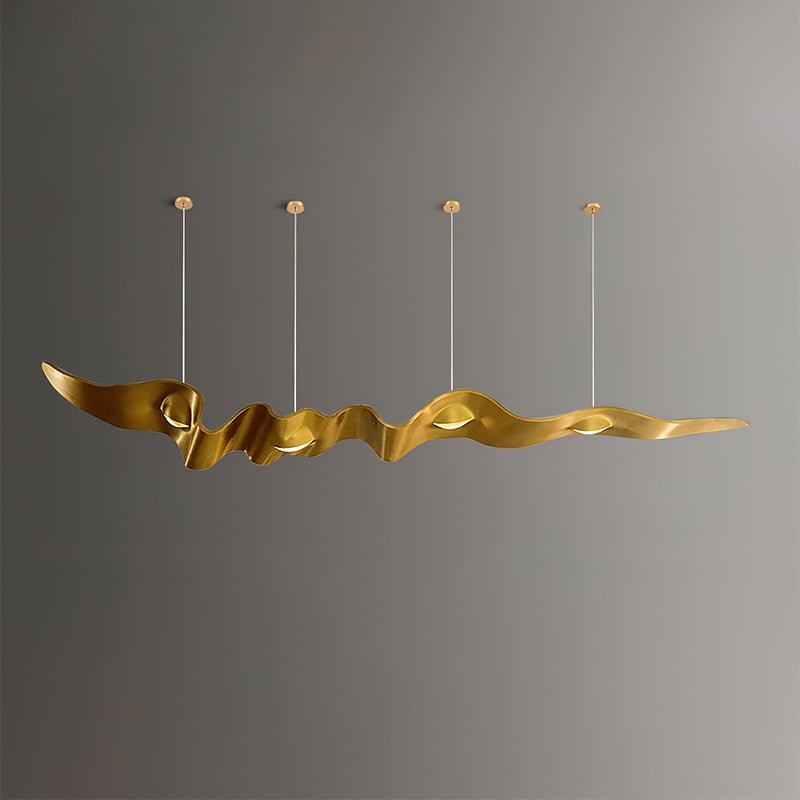 Luxury Gold Ribbon Crown LED Pendant Light Modern Hanging Chandelier Fixture
