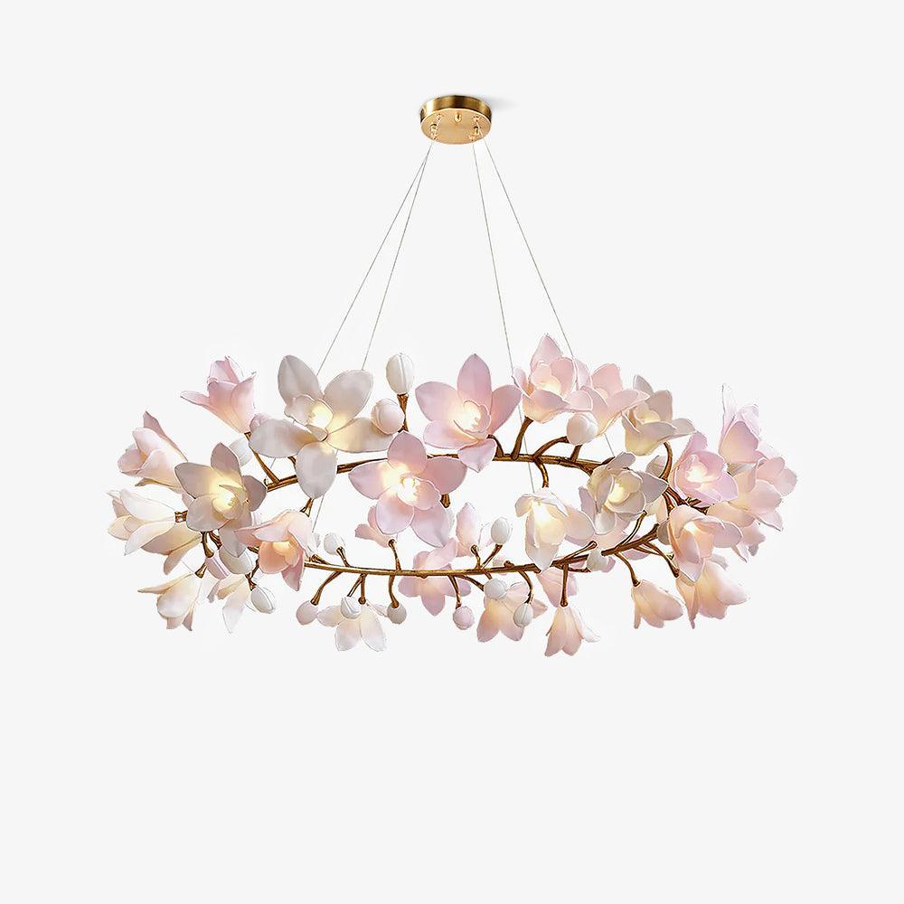 Luxury Handcrafted Ceramic Blossom Chandelier Brass Floral Pendant Ceiling Light Fixture