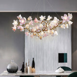 Luxury Handcrafted Ceramic Blossom Chandelier Brass Floral Pendant Ceiling Light Fixture