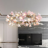 Luxury Handcrafted Ceramic Blossom Chandelier Brass Floral Pendant Ceiling Light Fixture