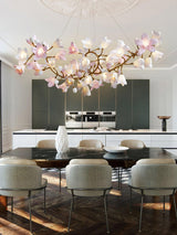 Luxury Handcrafted Ceramic Blossom Chandelier Brass Floral Pendant Ceiling Light Fixture
