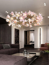 Luxury Handcrafted Ceramic Blossom Chandelier Brass Floral Pendant Ceiling Light Fixture