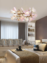 Luxury Handcrafted Ceramic Blossom Chandelier Brass Floral Pendant Ceiling Light Fixture