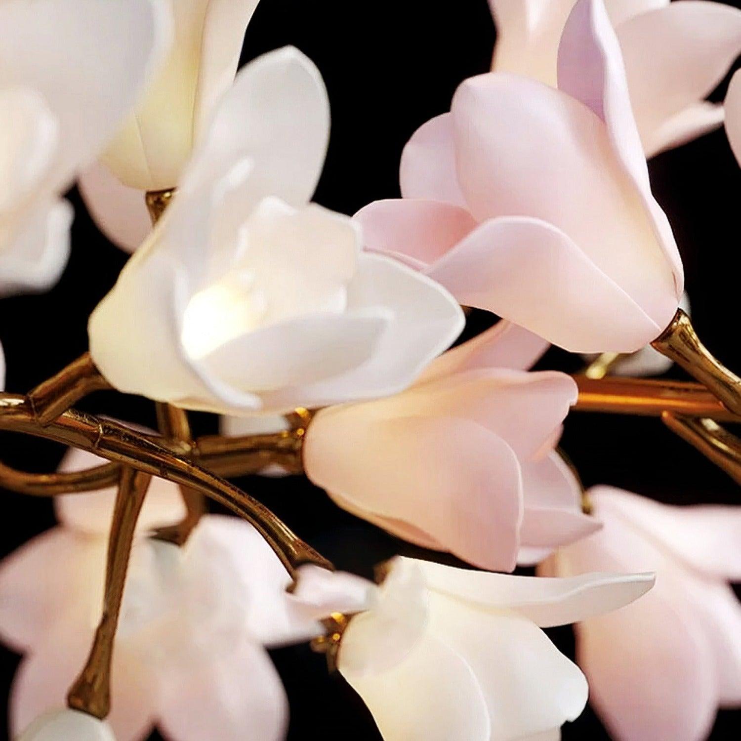 Luxury Handcrafted Ceramic Blossom Chandelier Brass Floral Pendant Ceiling Light Fixture