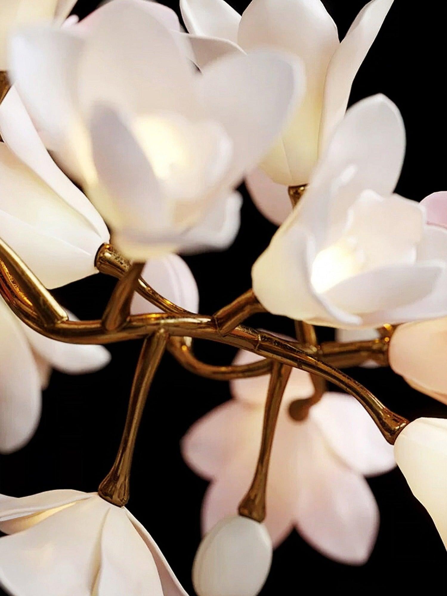 Luxury Handcrafted Ceramic Blossom Chandelier Brass Floral Pendant Ceiling Light Fixture