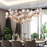 Luxury Handcrafted Ceramic Blossom Chandelier Brass Floral Pendant Ceiling Light Fixture