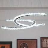 Luxury K9 Crystal Double C Ring Pendant Light Modern Silver Stainless Steel LED Chandelier Lighting