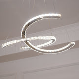 Luxury K9 Crystal Double C Ring Pendant Light Modern Silver Stainless Steel LED Chandelier Lighting