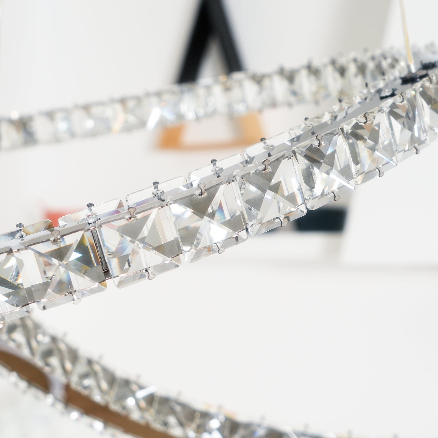 Luxury K9 Crystal Double C Ring Pendant Light Modern Silver Stainless Steel LED Chandelier Lighting