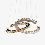 Luxury K9 Crystal Double C Ring Pendant Light Modern Silver Stainless Steel LED Chandelier Lighting
