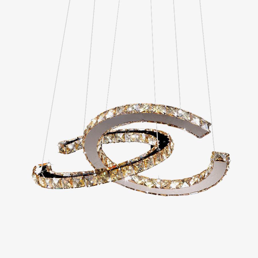 Luxury K9 Crystal Double C Ring Pendant Light Modern Silver Stainless Steel LED Chandelier Lighting