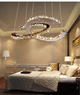 Luxury K9 Crystal Double C Ring Pendant Light Modern Silver Stainless Steel LED Chandelier Lighting